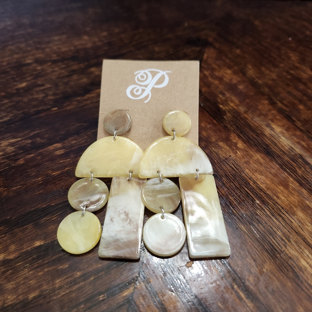 Neutral Marble Statement Earrings  Geometric Dangle Lightweight Resin Boho Chic